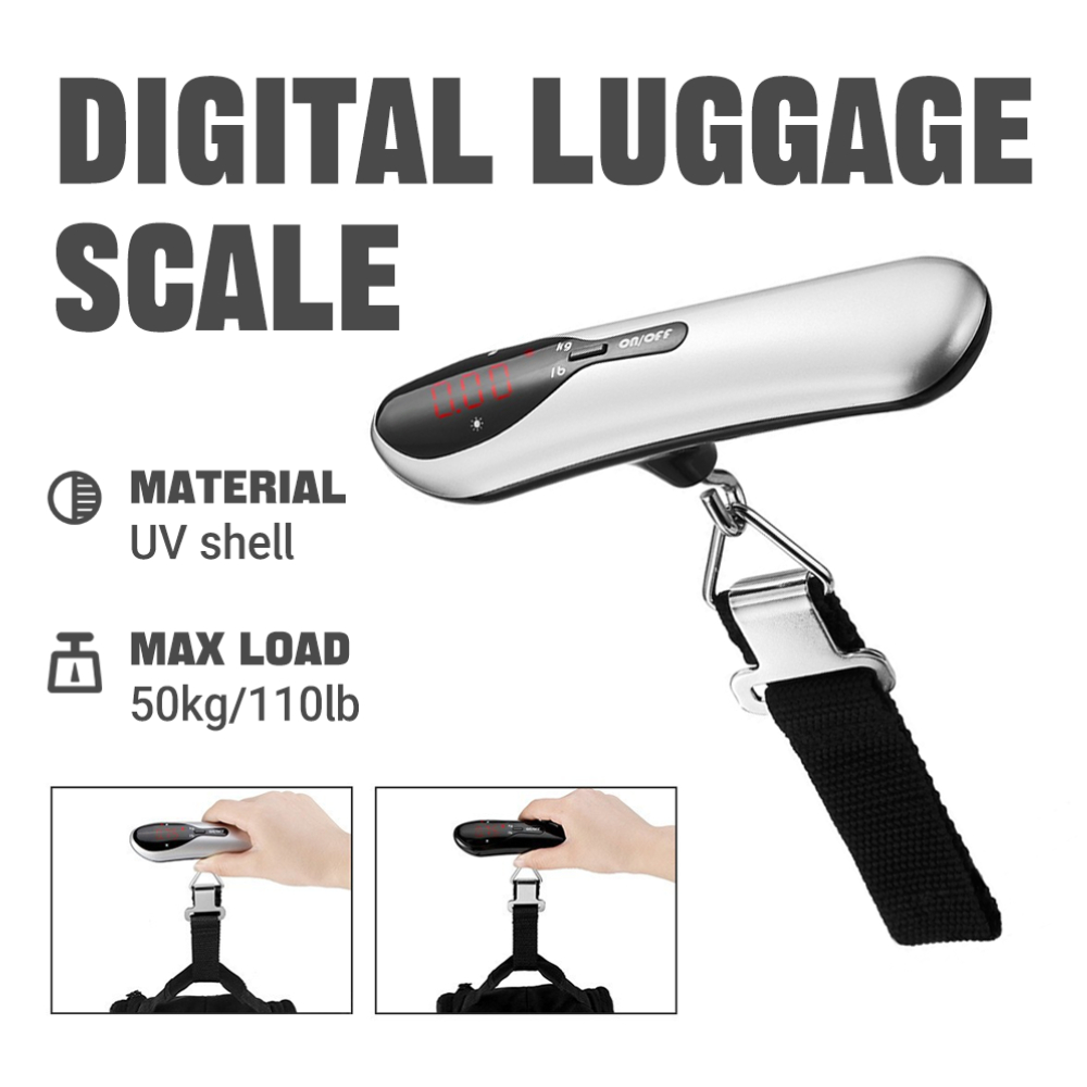 Luggage Scale Hanging - ポータブル50kg/110lbデジタル荷物スケールLCDディスプレイ付きハンドヘルド吊り下げ式重量計、旅行用スーツケースや食料品の計量に