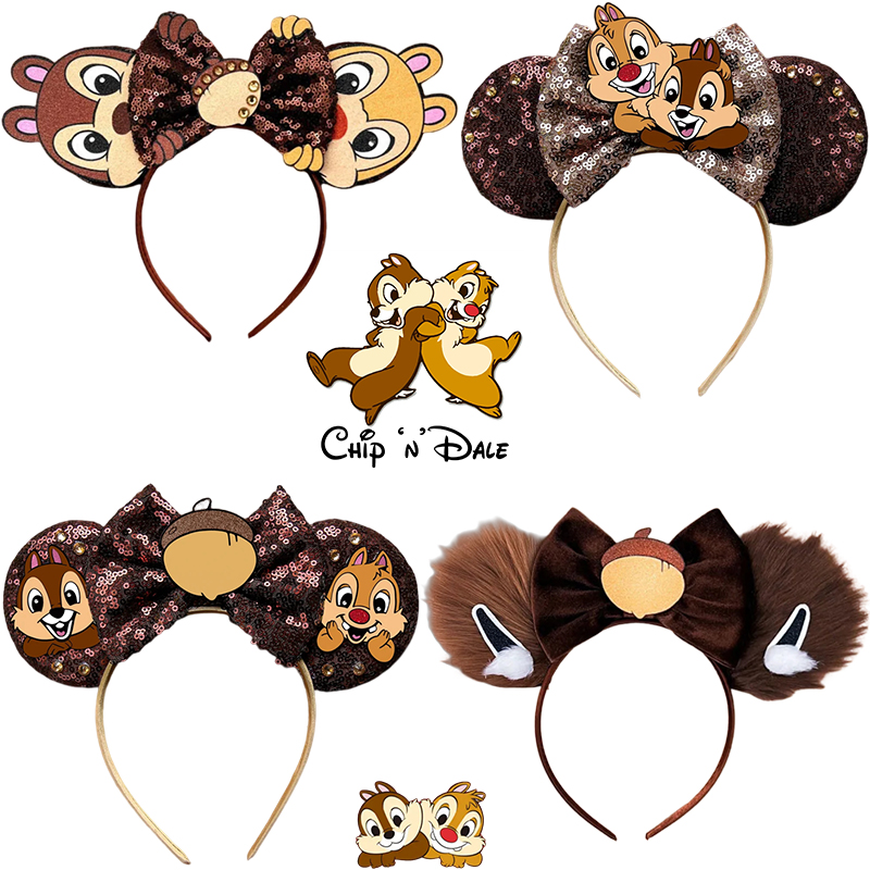 Travel Accessories Disney - ディズニーチップ 'n' デールヘッドバンド女性のためのアニメタミアス耳ヘアアクセサリー女の子松ぼっくり弓ヘアバンド子供カーニバルパーティーギフト
