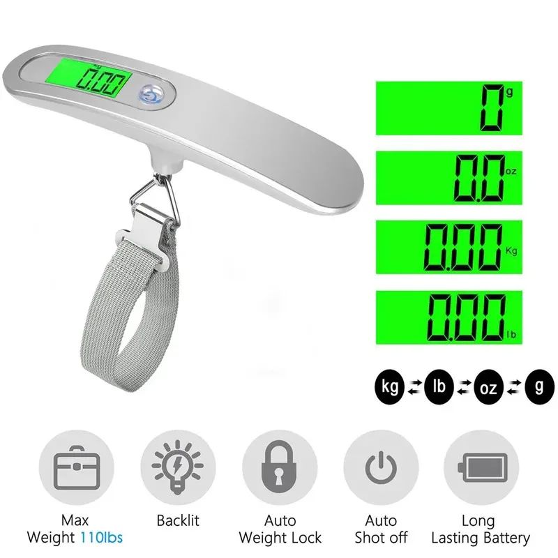Luggage Scale Hanging - 魚の鱗計 50kg/110lb ポータブル電子バックライトスケール LCD デジタル荷物スケール 旅行バッグ吊り下げスチールヤードフック