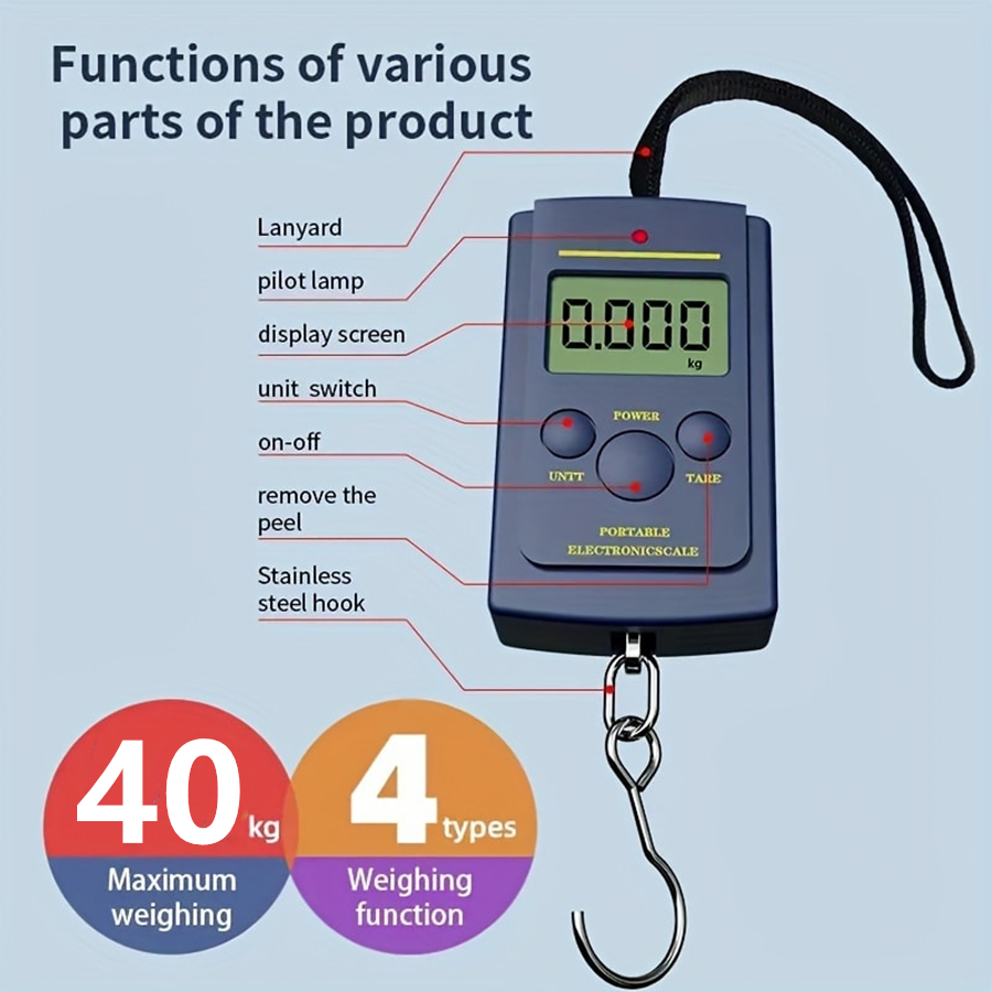 Luggage Scale Hanging - 40 キロ多機能ミニ電子デジタルポータブル吊りスケール計量ツール釣り荷物スーツケース旅行フックスケール