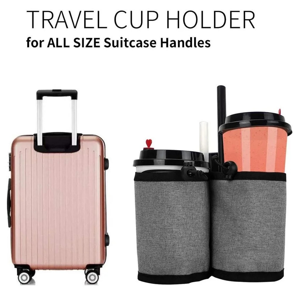 Travel Accessories Pack - 新しい荷物用ハンドル付きウォーターボトルホルダーバッグ、デュアルカップ収納ポーチ、調節可能な巾着式ドリンクキャリア、旅行用スーツケースに最適