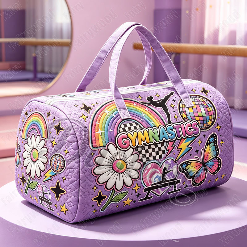 Shoe Bag Travel - 芸術体操柄プリントハンドバッグ 旅行用 2Dフラットキルト体操アートガールズシューズホルダー レディース大型ジムスポーツダッフルバッグ