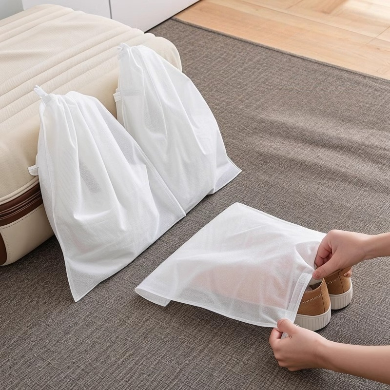 Shoe Bag Travel - 巾着靴収納袋防塵通気性速乾オーガナイザーポーチ旅行ホームクローゼット不織布ポータブル吊り下げ保護