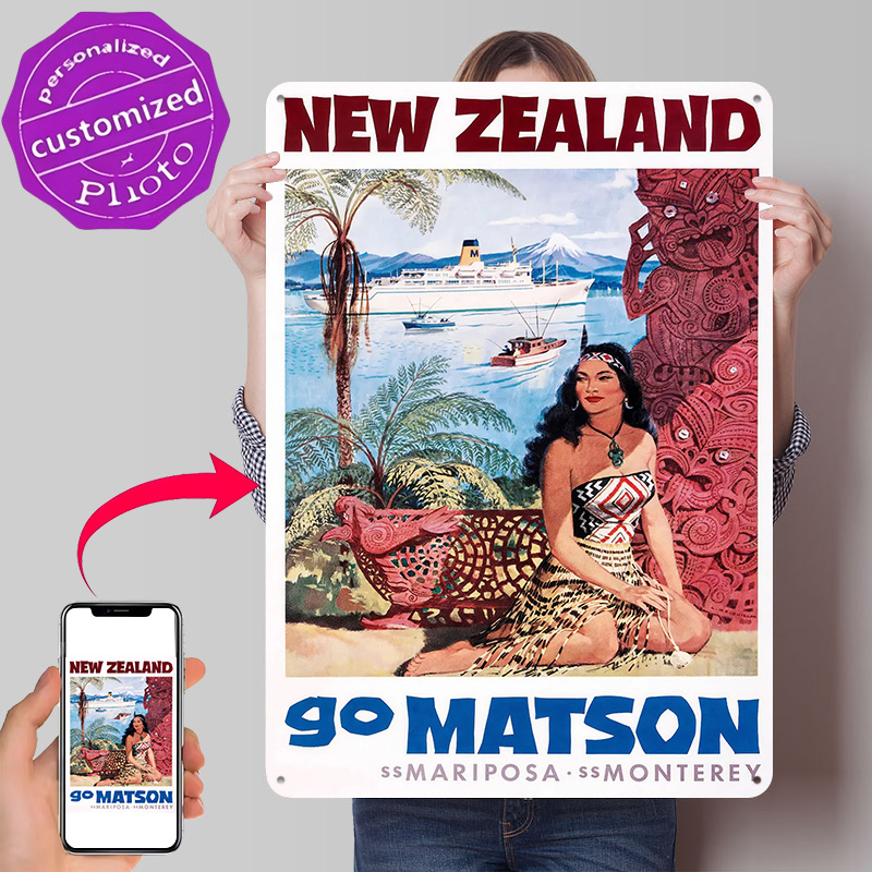 Travel Accessories New Zealand - ニュージーランド旅行 3D テクスチャプリントポスターカスタムヴィンテージ金属ブリキ板サイン壁アートガレージアクセサリーオフィス装飾用