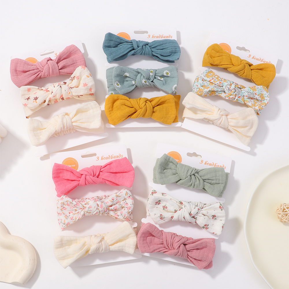 Travel Accessories Toddler - 3 ピース/セットソフト弾性弓ヘッドバンド赤ちゃん女の子新生児ちょう結び帽子幼児包帯リボンプリントヘアアクセサリー