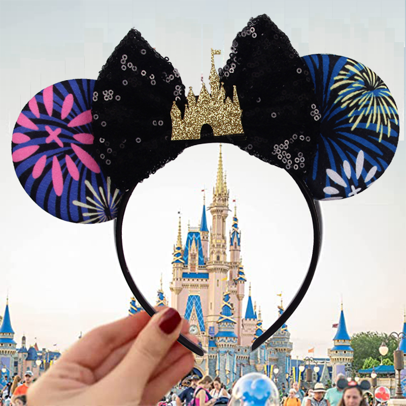 Travel Accessories Disney - ディズニー城ミッキーマウス耳ヘッドバンドスパンコール弓女の子コスプレヘアバンド大人/子供パーティーギフト子供ヘアアクセサリー