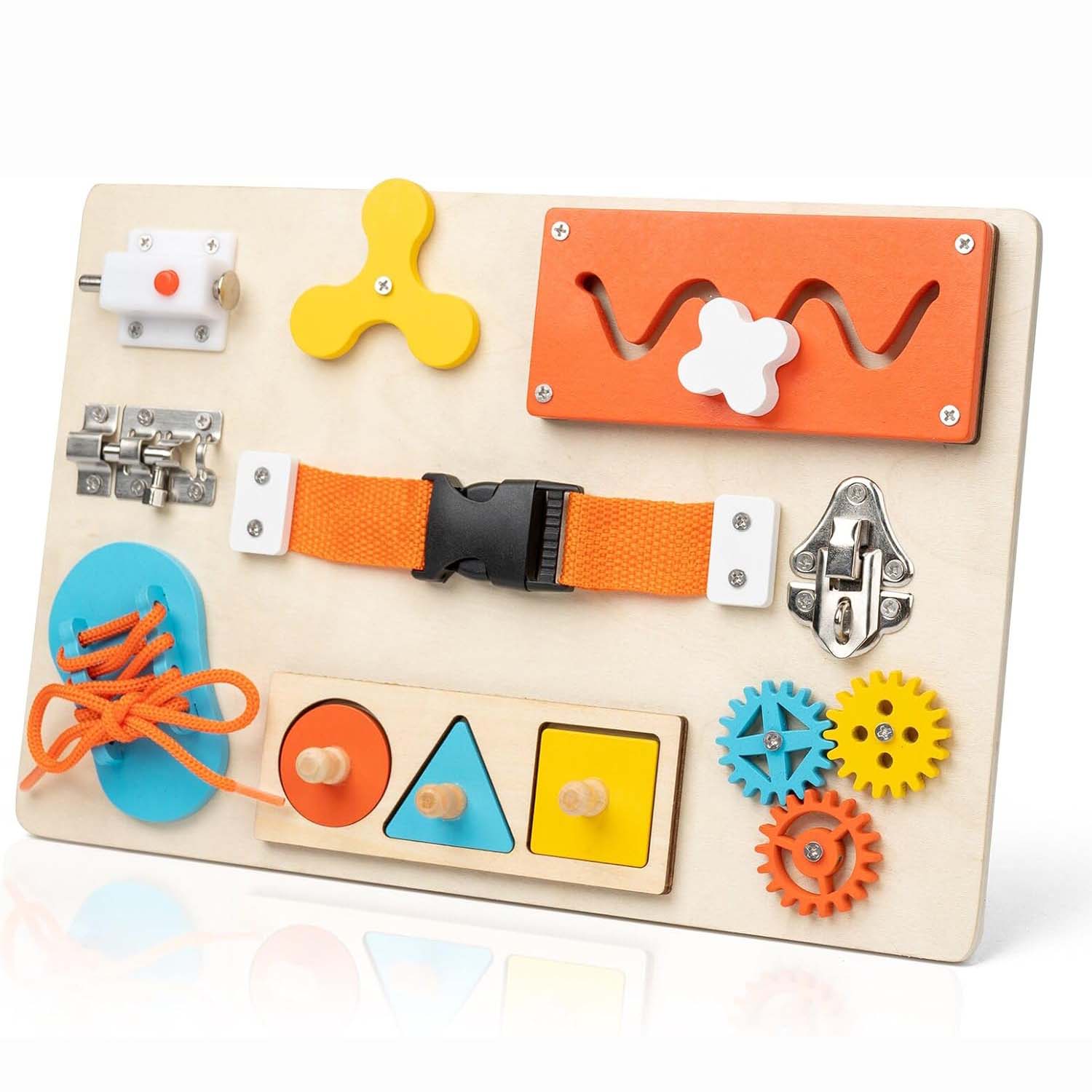 Travel Accessories Toddler - モンテッソーリ ビジーボード 幼児用 木製アクティビティ感覚ボード 微細運動能力向上 旅行用