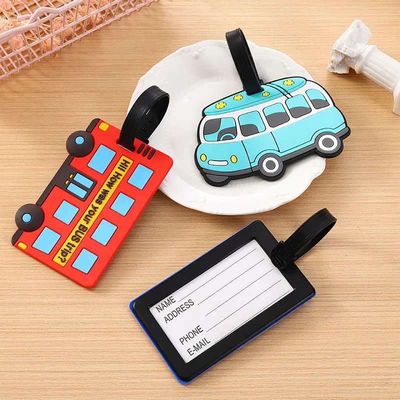 Travel Accessories Pack - かわいい漫画の車 PVC シリコーン荷物タグ旅行荷物名札スーツケースバッグ搭乗券トラベルアクセサリー