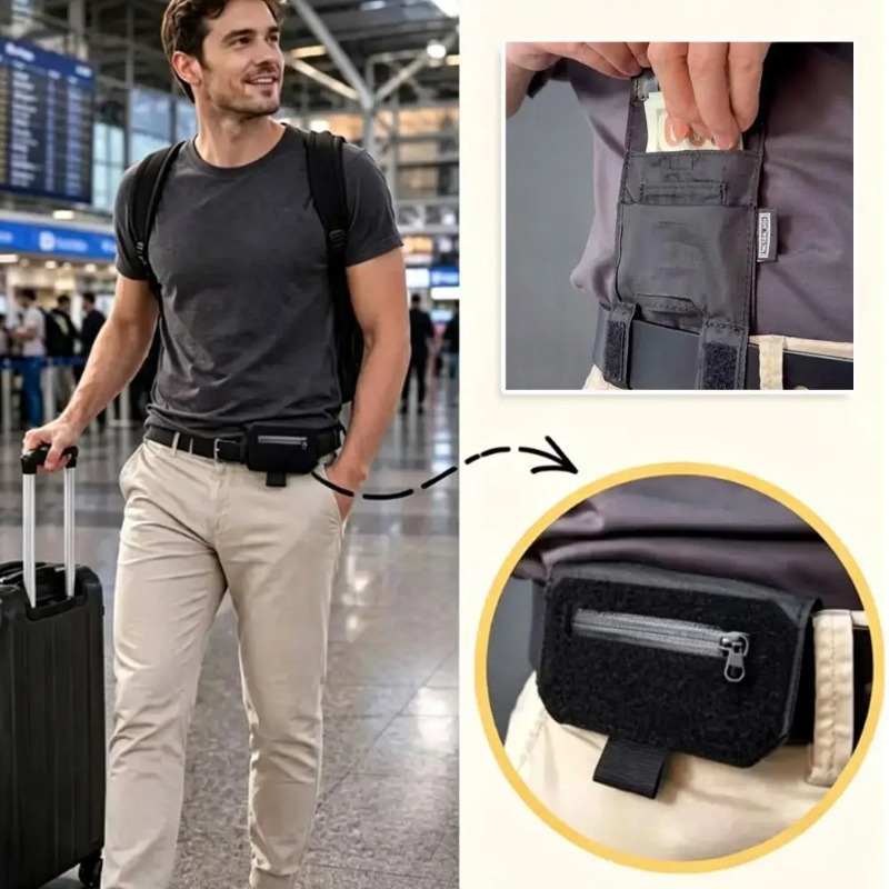 Travel Accessories Passport Holder - 携帯用ウエストベルト財布、男性向けギフト、現金、カード、パスポート収納用のスリムな隠しトラベルマネーポーチ、日常および旅行の必需品に最適