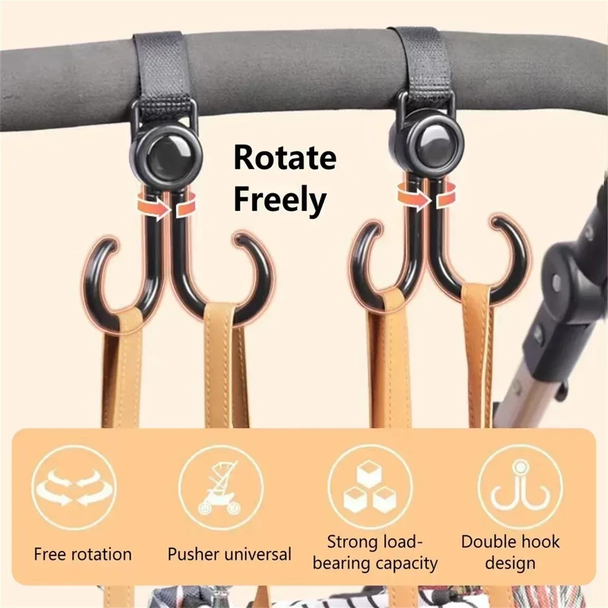 回転可能なダブルフック​​ベビーカートラベルアクセサリーショ - Travel Accessories Baby のレビューと価格