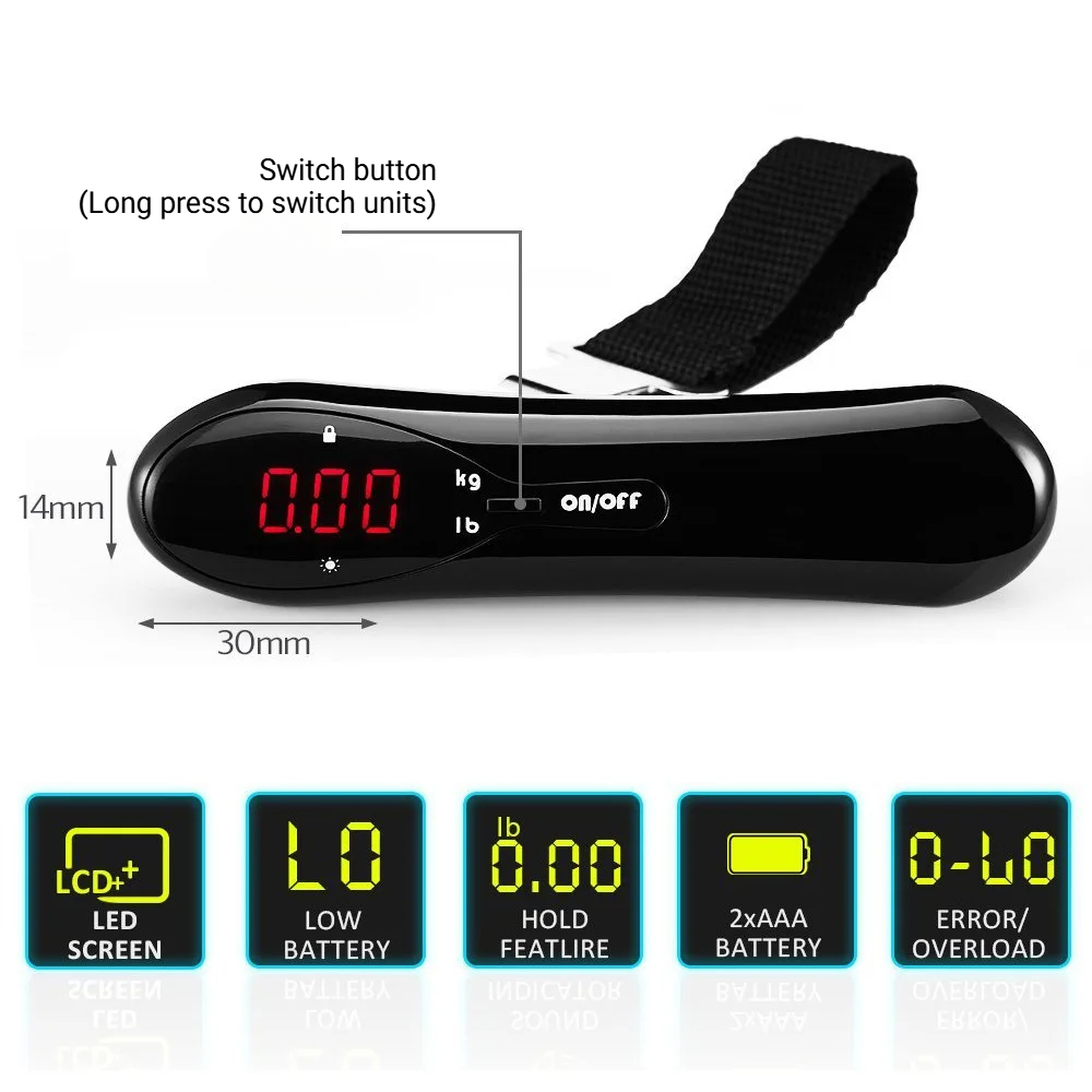 ポータブル50kg/110lbデジタル荷物スケールLCDディ - Luggage Scale Hanging のレビューと価格