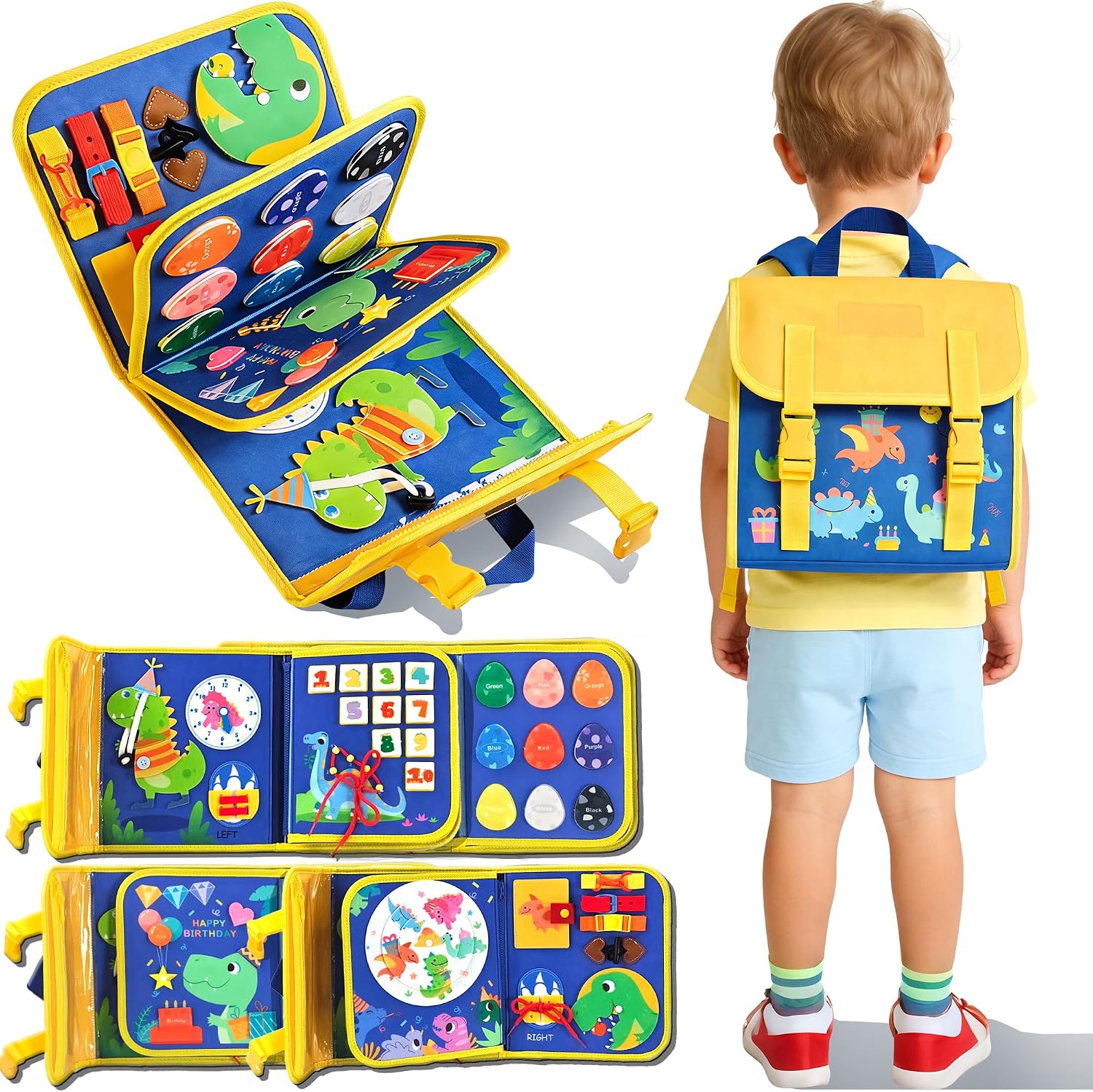 恐竜幼児用ビジーボードバックパック、持ち運び可能な静かな学習 - Travel Accessories Toddler のレビューと価格
