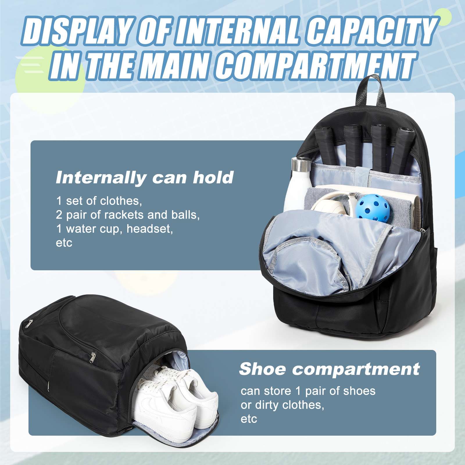テニスバッグ テニスバックパック 2ラケット用 女性男性用  - Shoe Bag Travel のレビューと価格