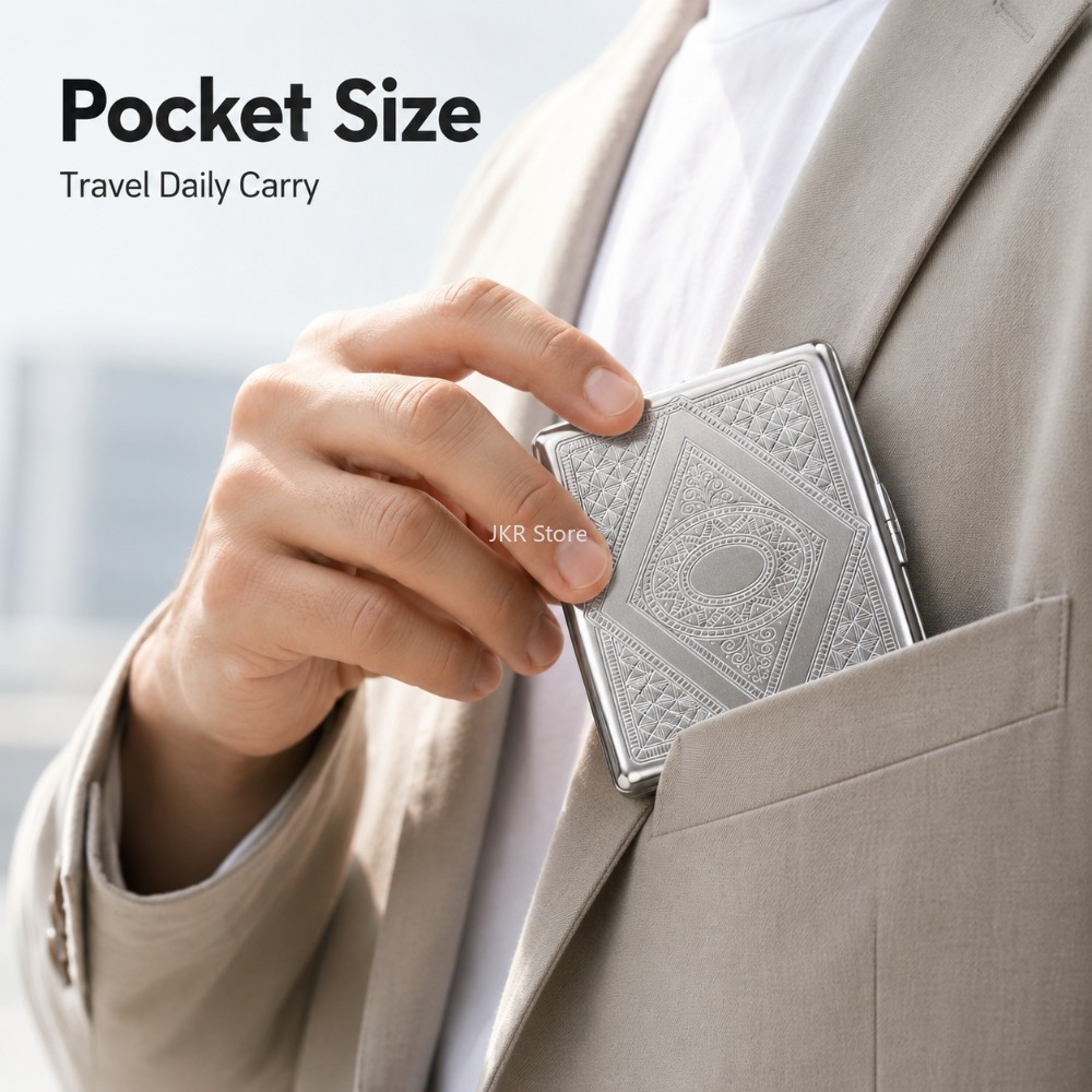 ステンレス製タバコケース エンボス加工 ポータブルメタルケー - Travel Accessories Us のレビューと価格