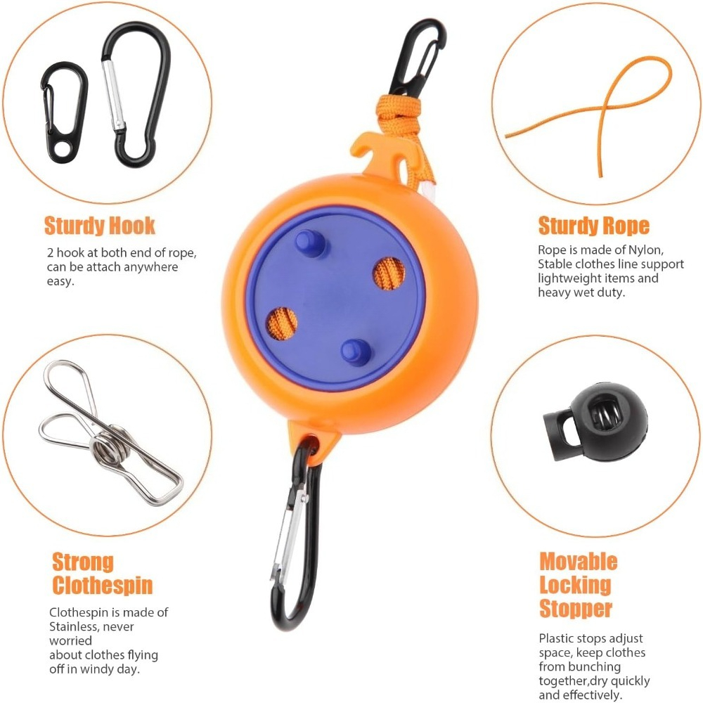 10m巻き取り式物干しロープ、屋外用ポータブル旅行キャンプ用 - Travel Accessories And Gadgets のレビューと価格