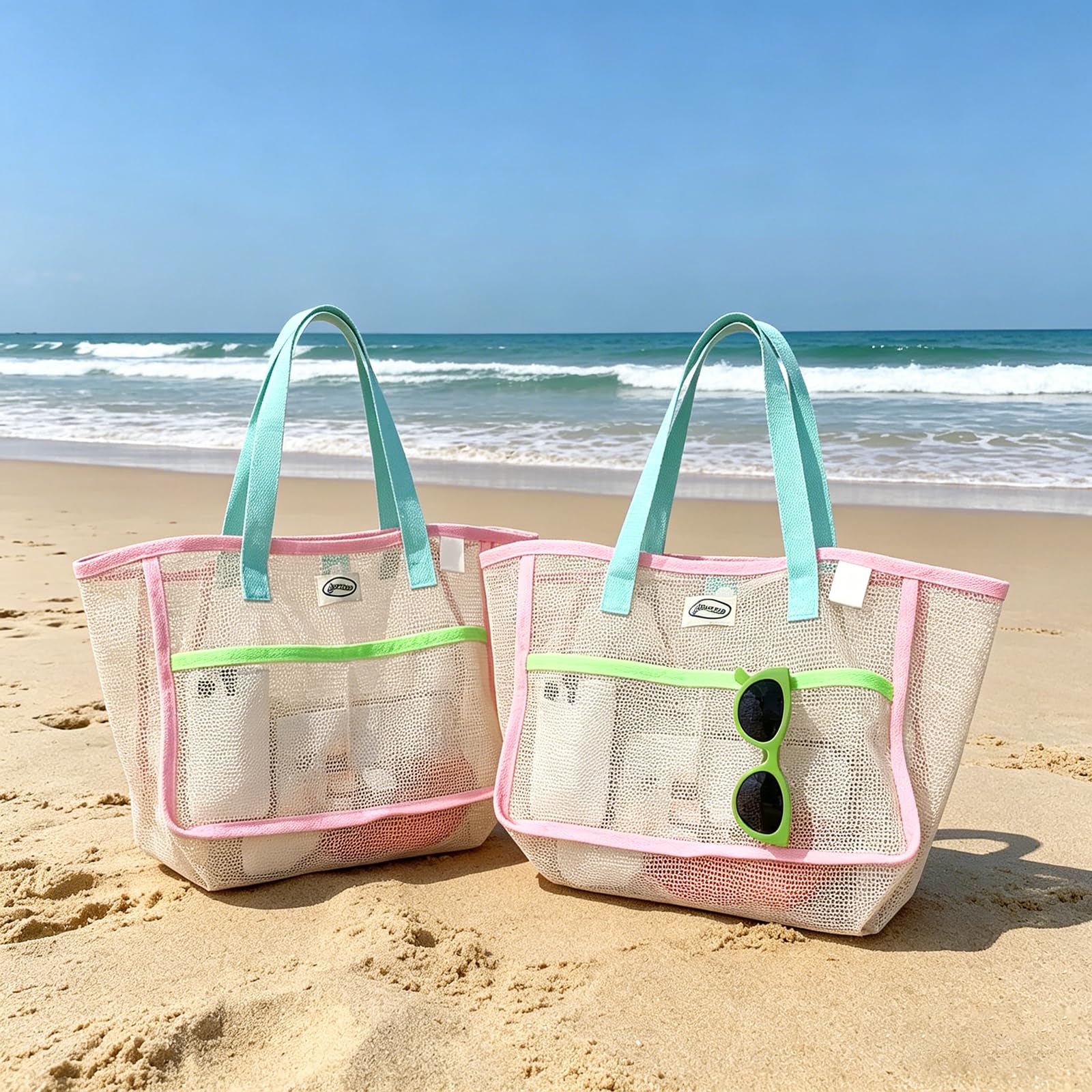 女性用ビーチバッグ カラフルな折りたたみ式ネットサンドトート - Travel Accessories Us のレビューと価格